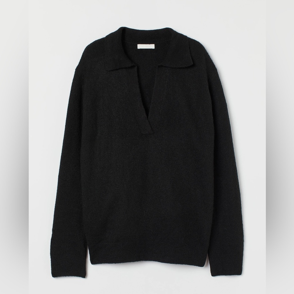 HM Black Collared V Neck Sweater